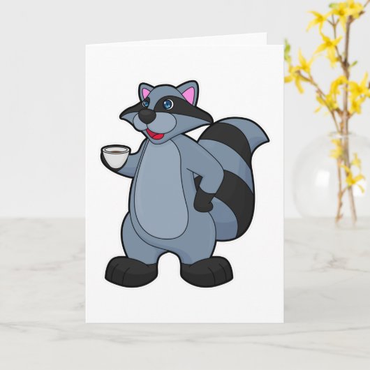 Racoon mit Tasse Kaffee Karte (Gelbe Blume)