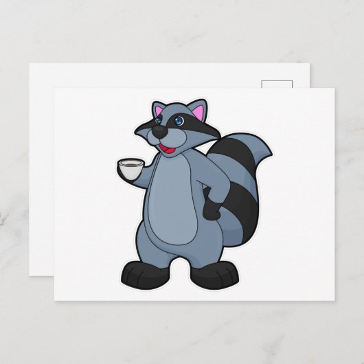 Racoon mit Tasse Kaffee Postkarte (Vorne/Hinten)