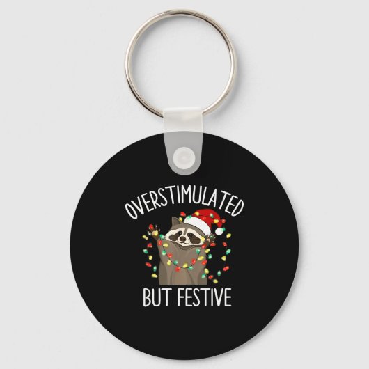 Racoon Overstimulated But Festive Christmas Men Wo Schlüsselanhänger (Vorderseite)