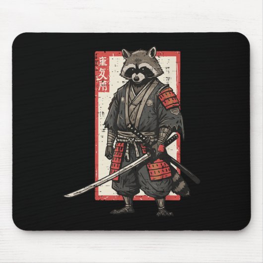 Racoon Samurai Katana Japanischer Krieger Männer B Mousepad (Vorne)