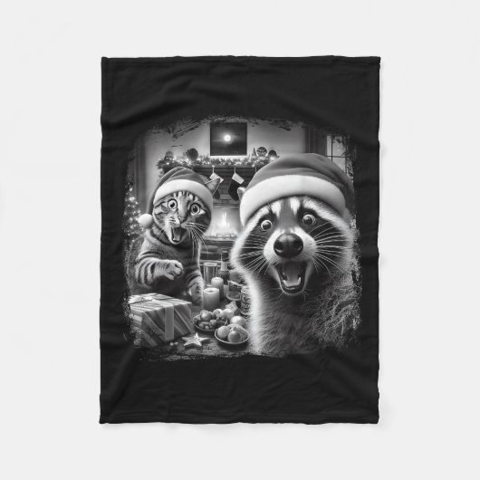 Racoon Santa Funny Cat Taking Selfie Christmas Xma Fleecedecke (Vorderseite)