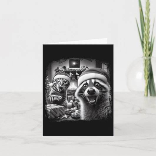 Racoon Santa Funny Cat Taking Selfie Christmas Xma Karte (Vorderseite)