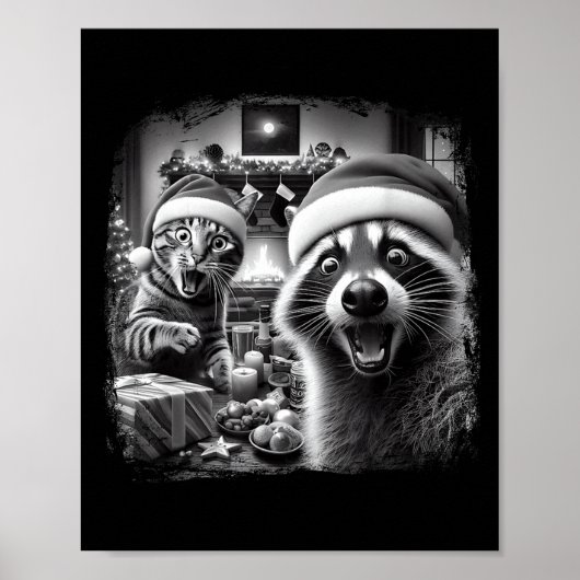 Racoon Santa Funny Cat Taking Selfie Christmas Xma Poster (Vorne)