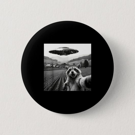 Racoon Selfie With Alien Ufo Funny Racoon Alien Bi Button (Vorderseite)