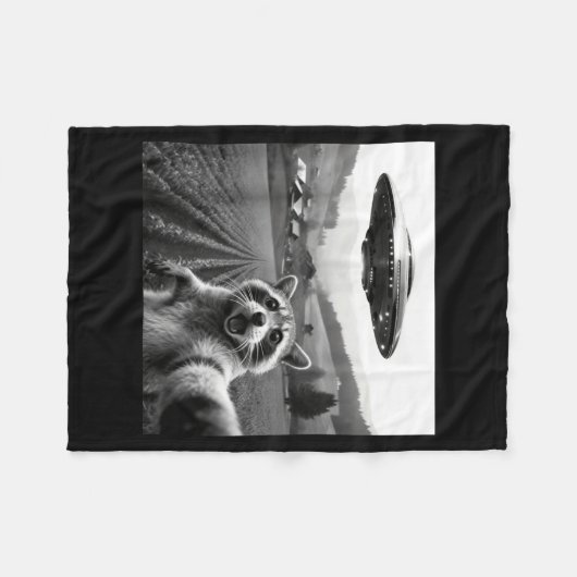 Racoon Selfie With Alien Ufo Funny Racoon Alien Bi Fleecedecke (Vorderseite (Horizontal))