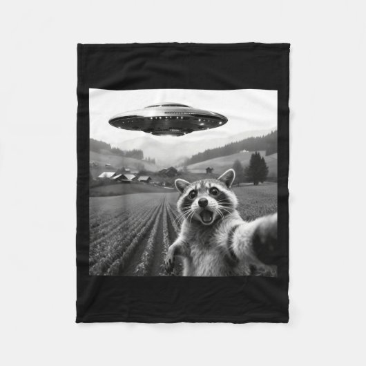 Racoon Selfie With Alien Ufo Funny Racoon Alien Bi Fleecedecke (Vorderseite)