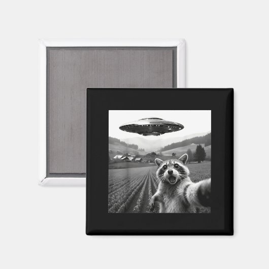Racoon Selfie With Alien Ufo Funny Racoon Alien Bi Magnet (Vorderseite/Rückseite)