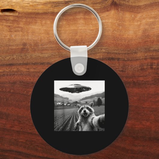 Racoon Selfie With Alien Ufo Funny Racoon Alien Bi Schlüsselanhänger (Vorderseite)