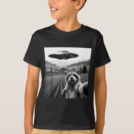 Racoon Selfie With Alien Ufo Funny Racoon Alien Bi T-Shirt (Vorderseite)