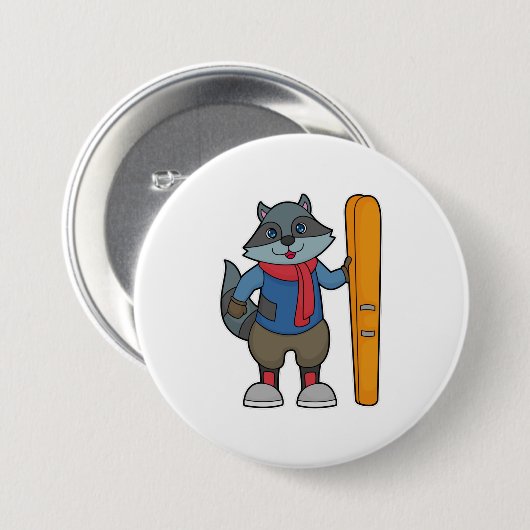 Racoon Skier Ski Button (Vorne & Hinten)