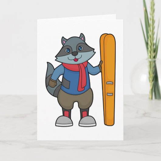 Racoon Skier Ski Karte (Vorderseite)