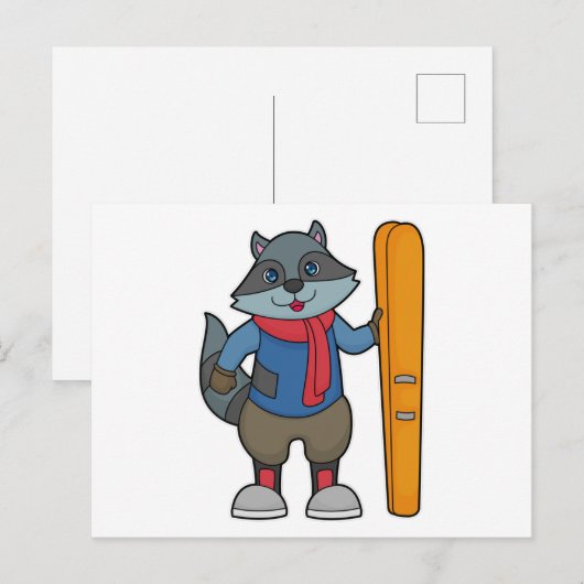 Racoon Skier Ski Postkarte (Vorne/Hinten)