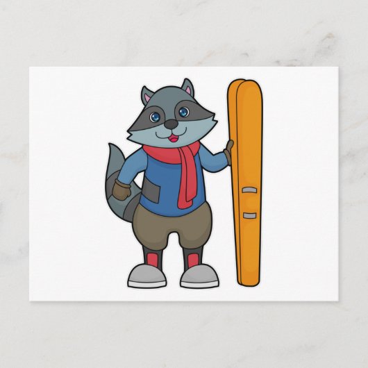 Racoon Skier Ski Postkarte (Vorderseite)