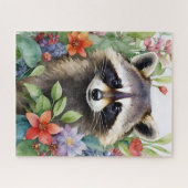 Racoon Watercolor Floral Portrait Puzzle (Horizontal)