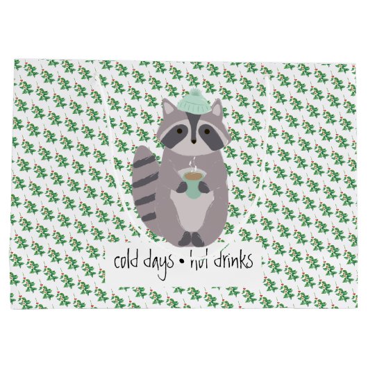 Racoon With A Hot Drink Große Geschenktüte (Rückseite)