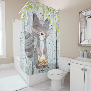 Racoon Woodland Friends - Aquarellbilder Duschvorhang