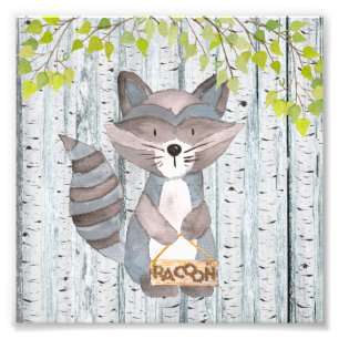 Racoon Woodland Friends - Aquarellbilder Fotodruck
