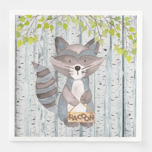 Racoon Woodland Friends - Aquarellbilder Serviette (Vorderseite)
