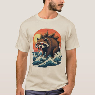 Racoonzilla Wave - Vintages japanisches Kunstdesig T-Shirt