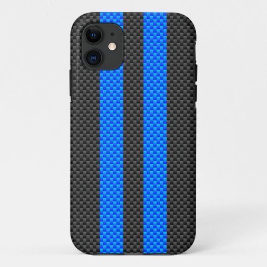 Racy Blue Carbon Fibre Racing Stripes Case-Mate iPhone Hülle (Rückseite)