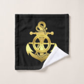 Rad/Anker des Schiffes schwarz/gold Badhandtuch Set (Waschlappen)