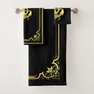 Rad/Anker des Schiffes, schwarz/gold Badhandtuch Set