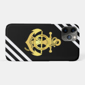 Rad/Anker des Schiffes, schwarzer Streifen/Gold Case-Mate iPhone Hülle (Rückseite (Horizontal))
