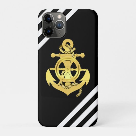 Rad/Anker des Schiffes, schwarzer Streifen/Gold Case-Mate iPhone Hülle (Rückseite)