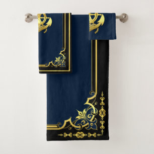 Rad/Ankermarinavy-blau/gold des Schiffes Badhandtuch Set