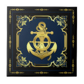 Rad/Ankermarinavy-blau/gold des Schiffes Fliese (Vorderseite)