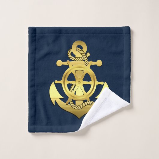 Rad/Ankerschiff des Schiffes — blau-gold Badhandtuch Set (Waschlappen)