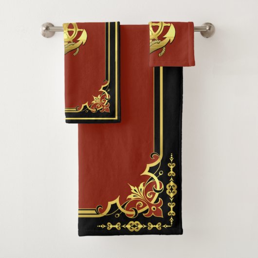 Rad/Ankerziegelrot/Gold des Schiffes Badhandtuch Set (Insitu)