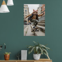 Rad Cat Skateboard Kunst Druck