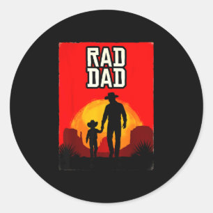 Rad dad Vater und Sohn Western-Sonnenuntergang Runder Aufkleber