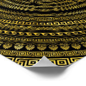 Rad der griechischen Schlüssel Schwarz und Gold Poster (Ecke)