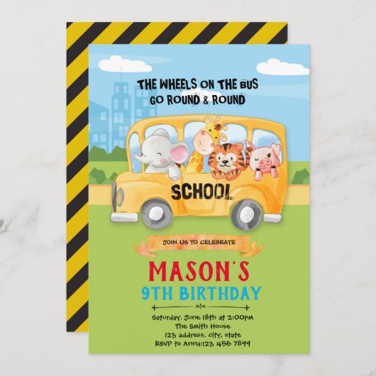 Rad der Tiere auf Buseinladung Dankeskarte (Vorne/Hinten)