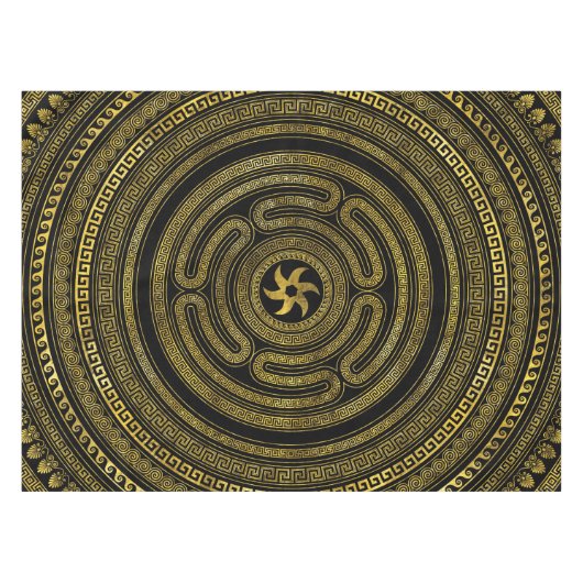 Rad des griechischen Schlüsselschwarz und Gold Tischdecke (Vorderseite (Horizontal))