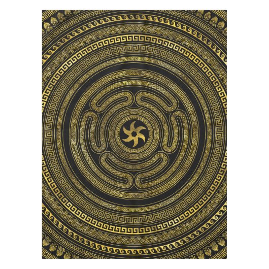 Rad des griechischen Schlüsselschwarz und Gold Tischdecke (Vorderseite)