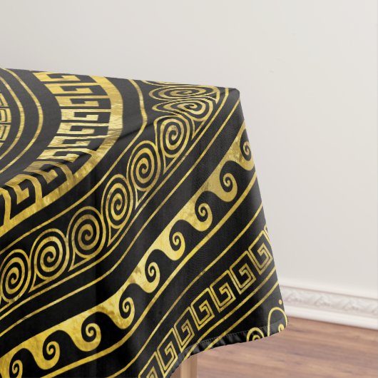Rad des griechischen Schlüsselschwarz und Gold Tischdecke (Beispiel)