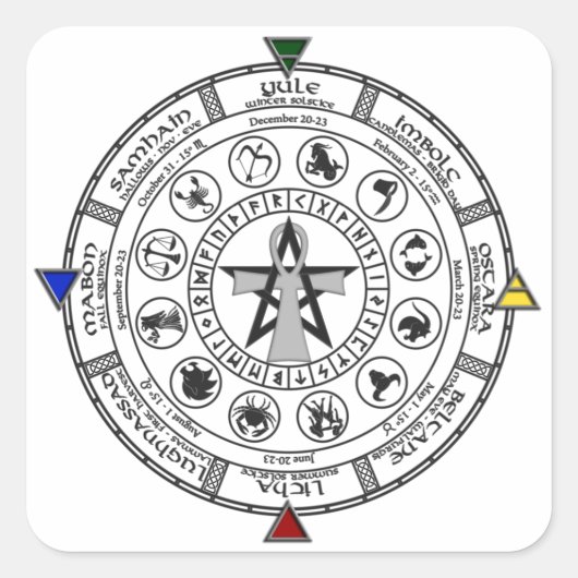 Rad des Jahres Zodiac Sabbats Runes Quadratischer Aufkleber (Vorderseite)