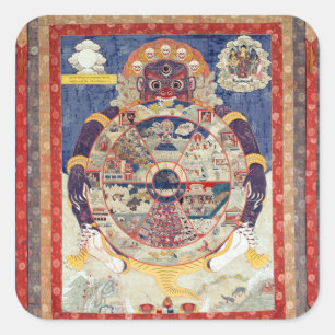 Rad des Lebens tibetische buddhistische Kunst Quadratischer Aufkleber