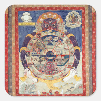 Rad des Lebens tibetische buddhistische Kunst Quadratischer Aufkleber
