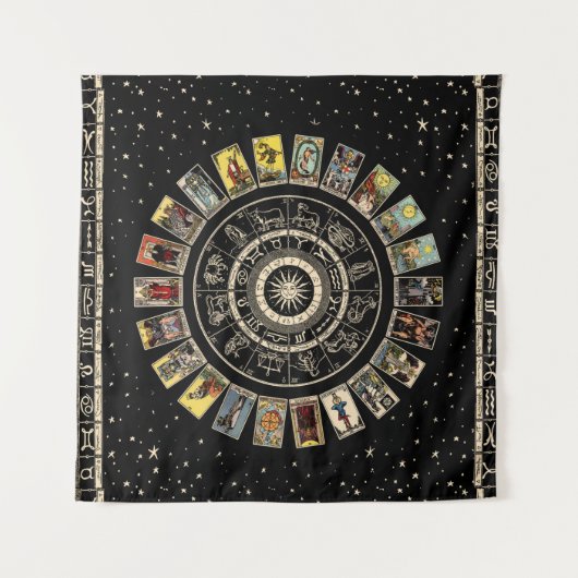 Rad des Zodiaks, Astrologie-Diagramm und der Major Wandteppich (Vorderseite)