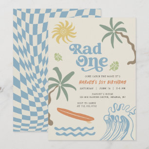Rad Eins Retro Surf Kleiner Typ Erster Geburtstag Einladung