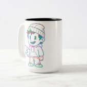 Rad Orange: Skater Boy Retro Zweifarbige Tasse (Vorderseite Links)