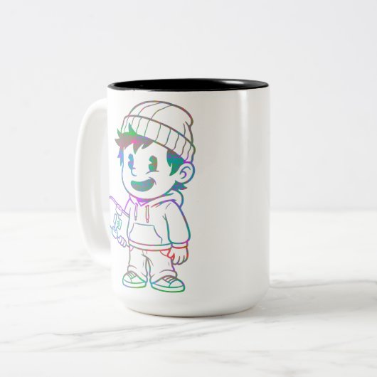 Rad Orange: Skater Boy Retro Zweifarbige Tasse (Vorderseite Links)