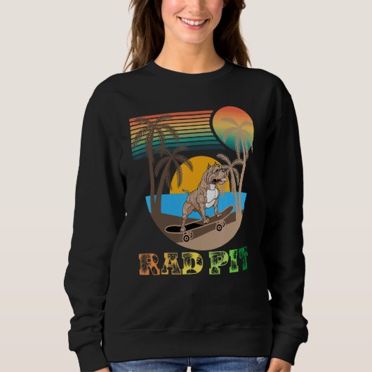 Rad Pit Awesome Retro Beach Skateboarding Pitbull Sweatshirt (Vorderseite)