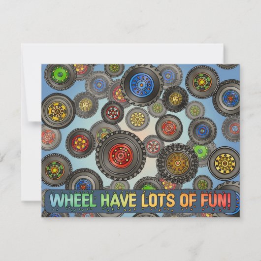 Rad-Reifen-Auto-LKW-Thema scherzt Party Einladung (Vorderseite)