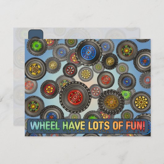 Rad-Reifen-Auto-LKW-Thema scherzt Party Einladung (Vorne/Hinten)