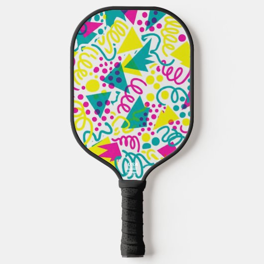 Rad Retro Memphis Muster Neon 80er Pop Art Pickleball Schläger (Vorderseite)